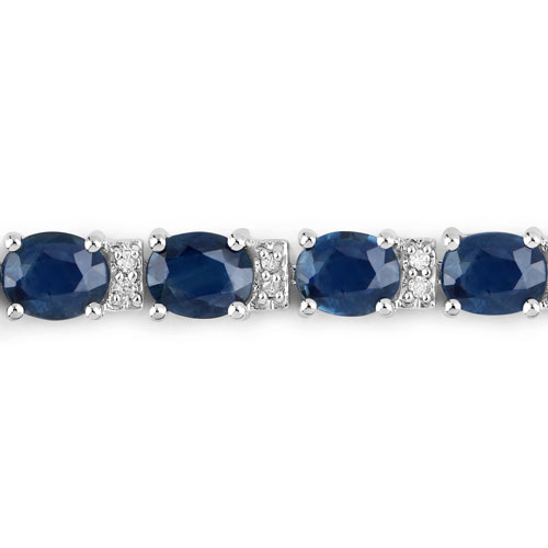 9.08 Carat Genuine Blue Sapphire and White Diamond 14K White Gold Bracelet