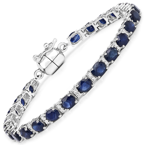 Bracelets-8.40 Carat Genuine Blue Sapphire and White Topaz .925 Sterling Silver Bracelet