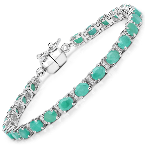 Bracelets-6.96 Carat Genuine Emerald and White Topaz .925 Sterling Silver Bracelet