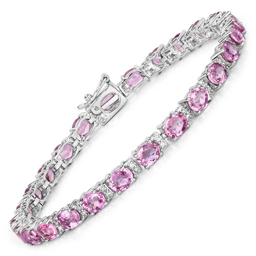 Bracelets-12.72 Carat Genuine Pink Sapphire and White Diamond 14K White Gold Bracelet