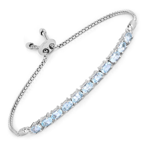 Bracelets-2.20 Carat Genuine Aquamarine .925 Sterling Silver Bracelet