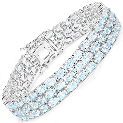 Bracelets-25.25 Carat Genuine Blue Topaz .925 Sterling Silver Bracelet