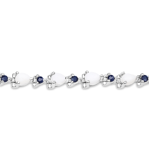 3.52 Carat Genuine Opal and Blue Sapphire .925 Sterling Silver Bracelet