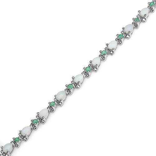 2.88 Carat Genuine Opal & Emerald .925 Sterling Silver Bracelet