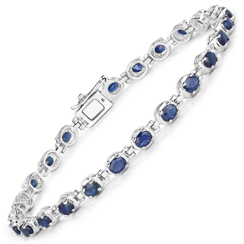 Bracelets-5.00 Carat Genuine Blue Sapphire .925 Sterling Silver Bracelet