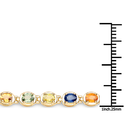 14K Yellow Gold Plated 5.40 Carat Genuine Multi Sapphire .925 Sterling Silver Bracelet