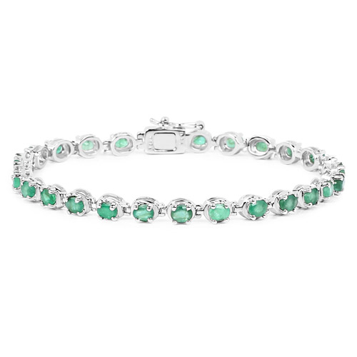 Bracelets-3.90 Carat Genuine Zambian Emerald .925 Sterling Silver Bracelet