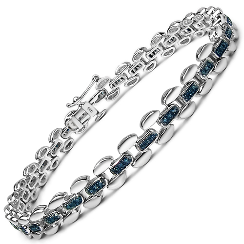 Bracelets-0.28 Carat Genuine Blue Diamond .925 Sterling Silver Bracelet