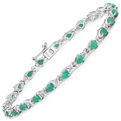 Bracelets-3.36 Carat Genuine Emerald .925 Sterling Silver Bracelet