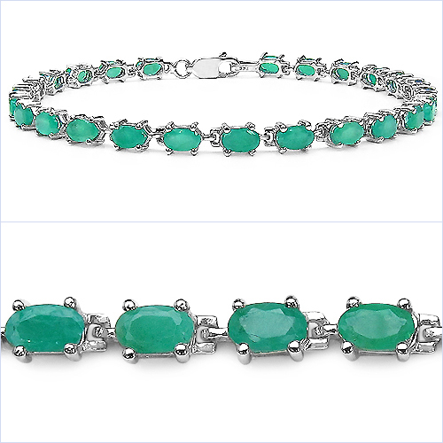 Bracelets-6.70 Carat Genuine Emerald Sterling Silver Bracelet