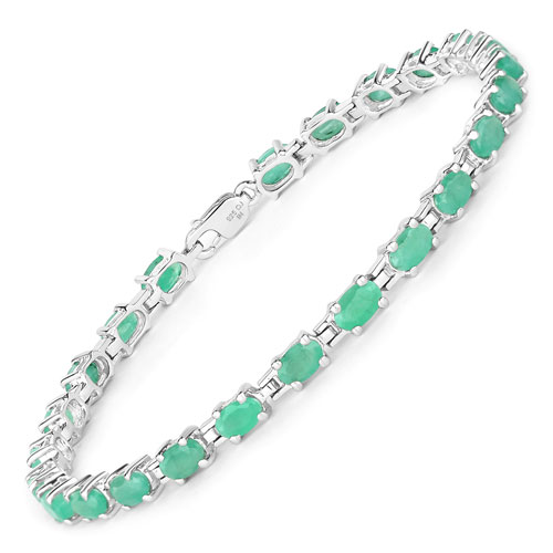Bracelets-4.80 Carat Genuine Emerald .925 Sterling Silver Bracelet