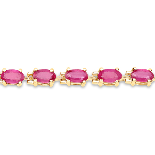 14K Yellow Gold Plated 7.00 Carat Glass Filled Ruby .925 Sterling Silver Bracelet