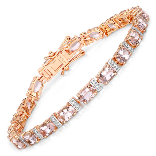 Bracelets-8.59 Carat Genuine Morganite and White Diamond 14K Rose Gold Bracelet