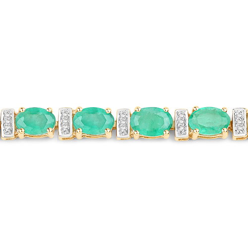 9.43 Carat Genuine Zambian Emerald and White Diamond 14K Yellow Gold Bracelet