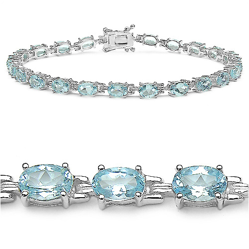 Bracelets-14.30 Carat Genuine Blue Topaz .925 Sterling Silver Bracelet