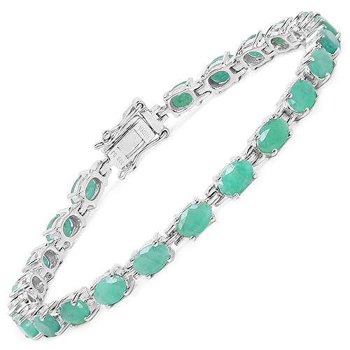 Bracelets-9.68 Carat Genuine Emerald Sterling Silver Bracelet