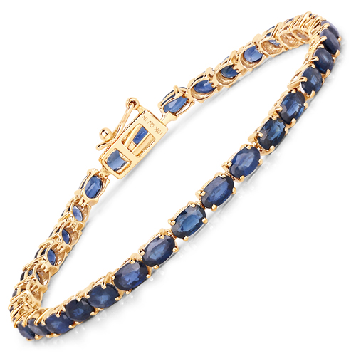 Bracelets-8.84 Carat Genuine Blue Sapphire 10K Yellow Gold Bracelet