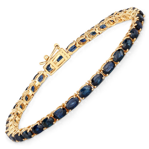 Bracelets-7.48 Carat Genuine Blue Sapphire  14K Yellow Gold Bracelet