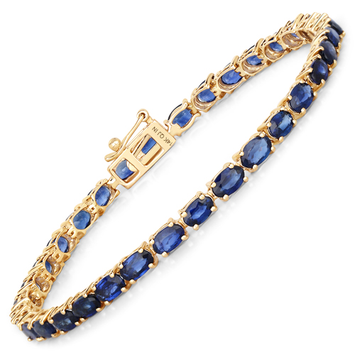 Bracelets-7.48 Carat Genuine Blue Sapphire 14K Yellow Gold Bracelet