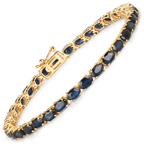 Bracelets-7.48 Carat Genuine Blue Sapphire 14K Yellow Gold Bracelet