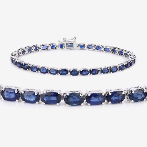 7.48 Carat Genuine Blue Sapphire 14K White Gold Bracelet