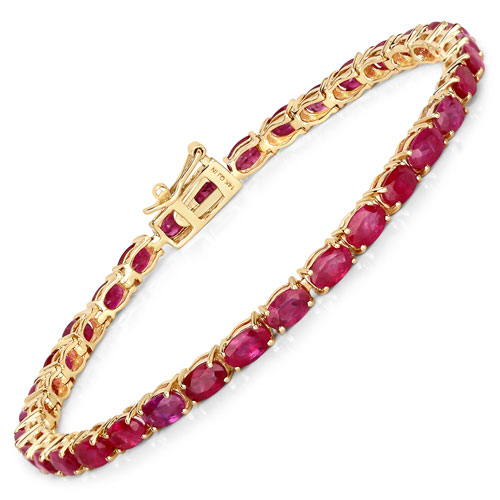 Bracelets-9.18 Carat Genuine Ruby  14K Yellow Gold Bracelet