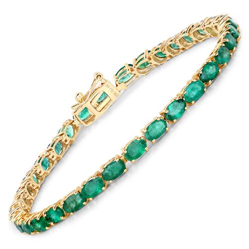 Bracelets-7.48 Carat Genuine Zambian Emerald 10K Yellow Gold Bracelet