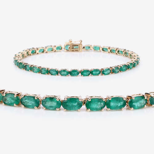 6.46 Carat Genuine Zambian Emerald 14K Yellow Gold Bracelet