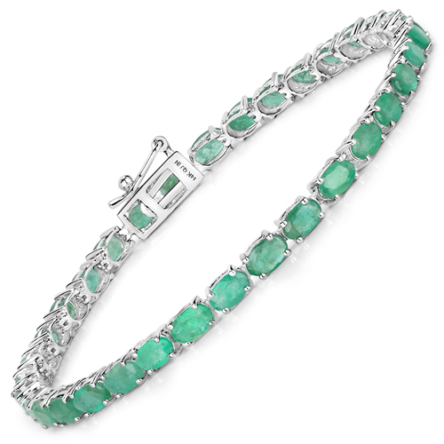Bracelets-6.46 Carat Genuine Zambian Emerald 14K White Gold Bracelet