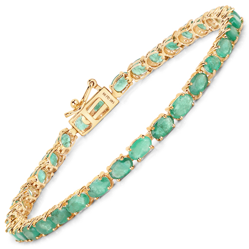 Bracelets-6.46 Carat Genuine Zambian Emerald 14K Yellow Gold Bracelet