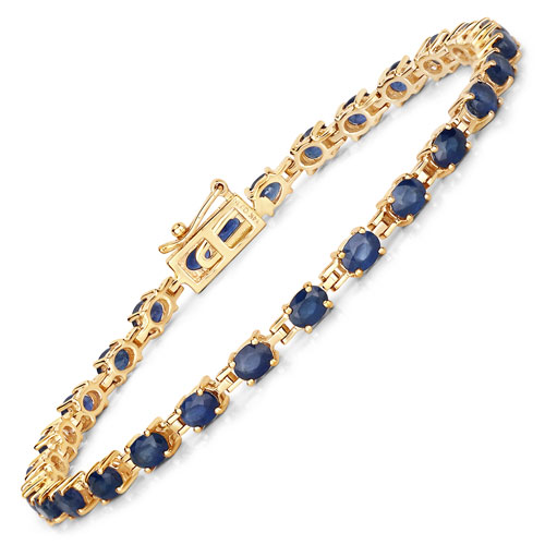 Bracelets-5.60 Carat Genuine Blue Sapphire 14K Yellow Gold Bracelet