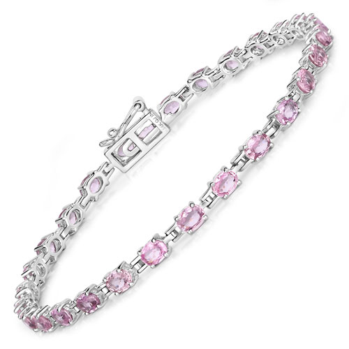 Bracelets-5.88 Carat Genuine Pink Sapphire 14K White Gold Bracelet