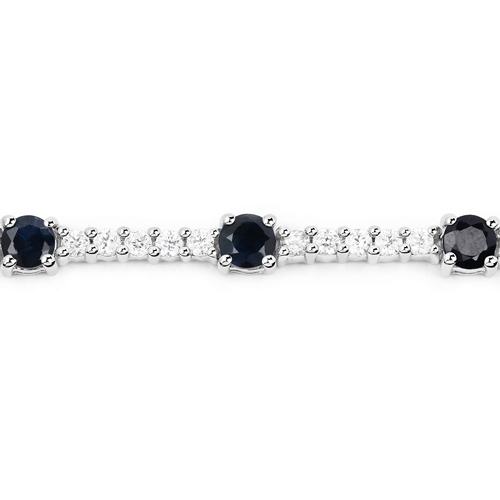 6.21 Carat Genuine Blue Sapphire and White Zircon .925 Sterling Silver Bracelet