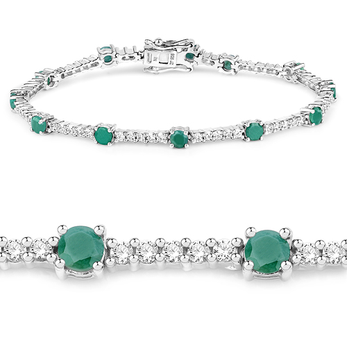 5.69 Carat Genuine Emerald and White Zircon .925 Sterling Silver Bracelet