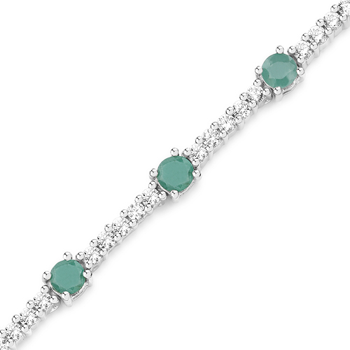 5.69 Carat Genuine Emerald and White Zircon .925 Sterling Silver Bracelet