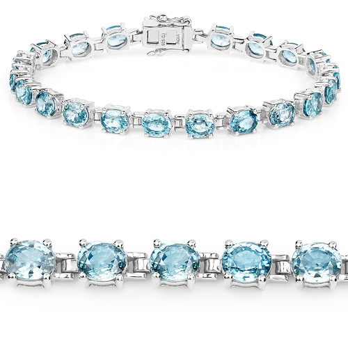 Bracelets-16.80 Carat Genuine Blue Zircon .925 Sterling Silver Bracelet