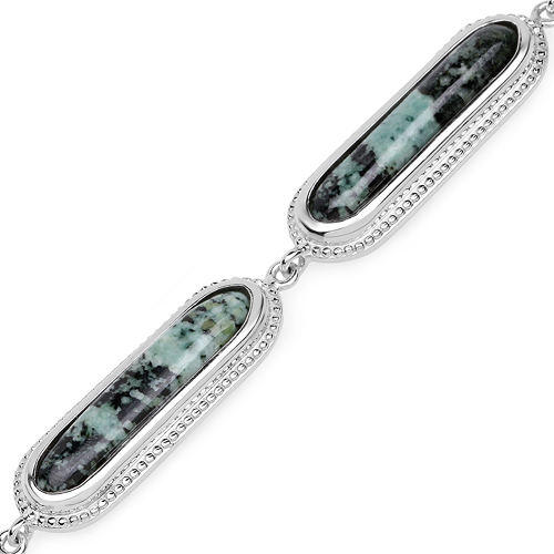 22.05 Carat Genuine Green Jasper .925 Sterling Silver Bracelet