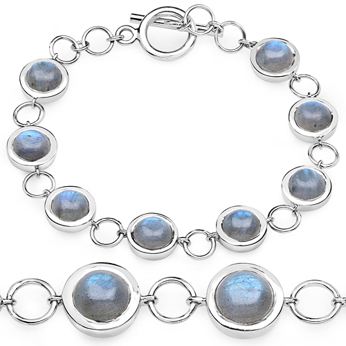 Bracelets-15.48 Carat Genuine Labradorite .925 Sterling Silver Bracelet