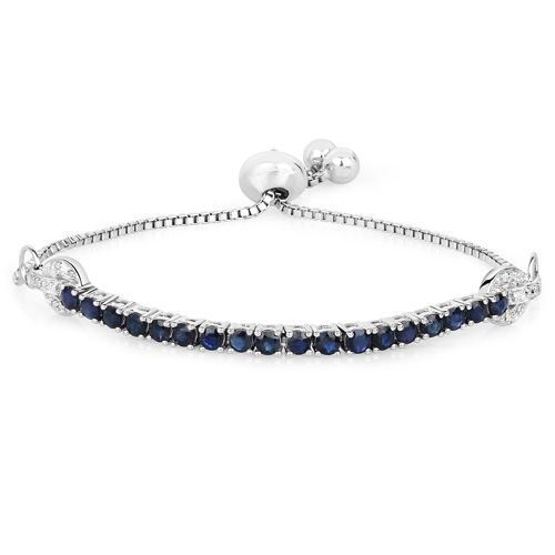 Bracelets-2.23 Carat Genuine Blue Sapphire and White Zircon .925 Sterling Silver Bracelet