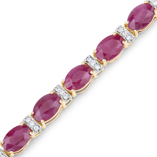 12.36 Carat Genuine Ruby and White Diamond 14K Yellow Gold Bracelet