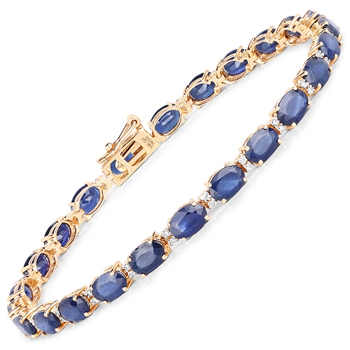 Bracelets-13.50 Carat Genuine Blue Sapphire and White Diamond 14K Yellow Gold Bracelet