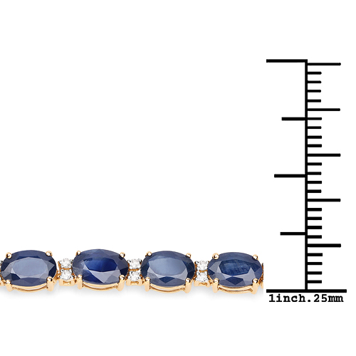 13.50 Carat Genuine Blue Sapphire and White Diamond 14K Yellow Gold Bracelet