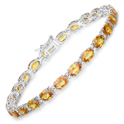 Bracelets-13.51 Carat Genuine Orange Sapphire and White Diamond 14K White Gold Bracelet