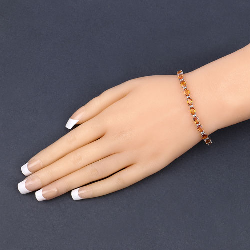 13.51 Carat Genuine Orange Sapphire and White Diamond 14K White Gold Bracelet
