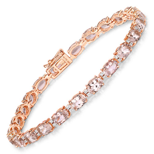Bracelets-8.95 Carat Genuine Morganite and White Diamond 14K Rose Gold Bracelet