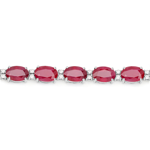 13.50 Carat Genuine Ruby and White Diamond 14K White Gold Bracelet