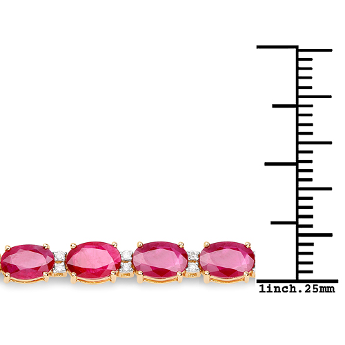 13.50 Carat Genuine Ruby and White Diamond 14K Yellow Gold Bracelet