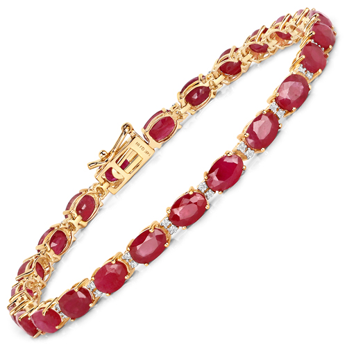 Bracelets-12.78 Carat Genuine Ruby and White Diamond 14K Yellow Gold Bracelet