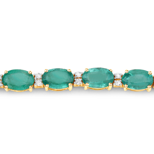 9.90 Carat Genuine Zambian Emerald and White Diamond 14K Yellow Gold Bracelet