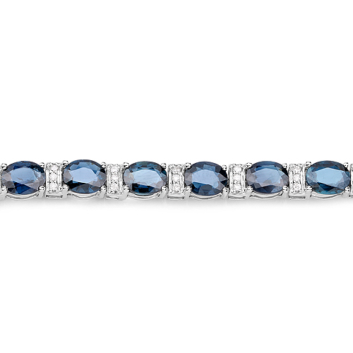 12.05 Carat Genuine Blue Sapphire and White Diamond 14K White Gold Bracelet